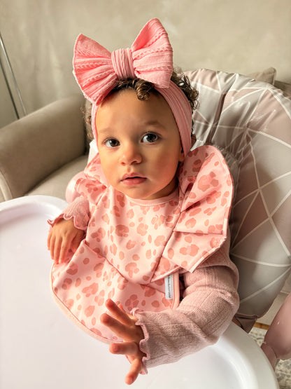 Pink Leopard Pattern Frill Detailed Waterproof Bib