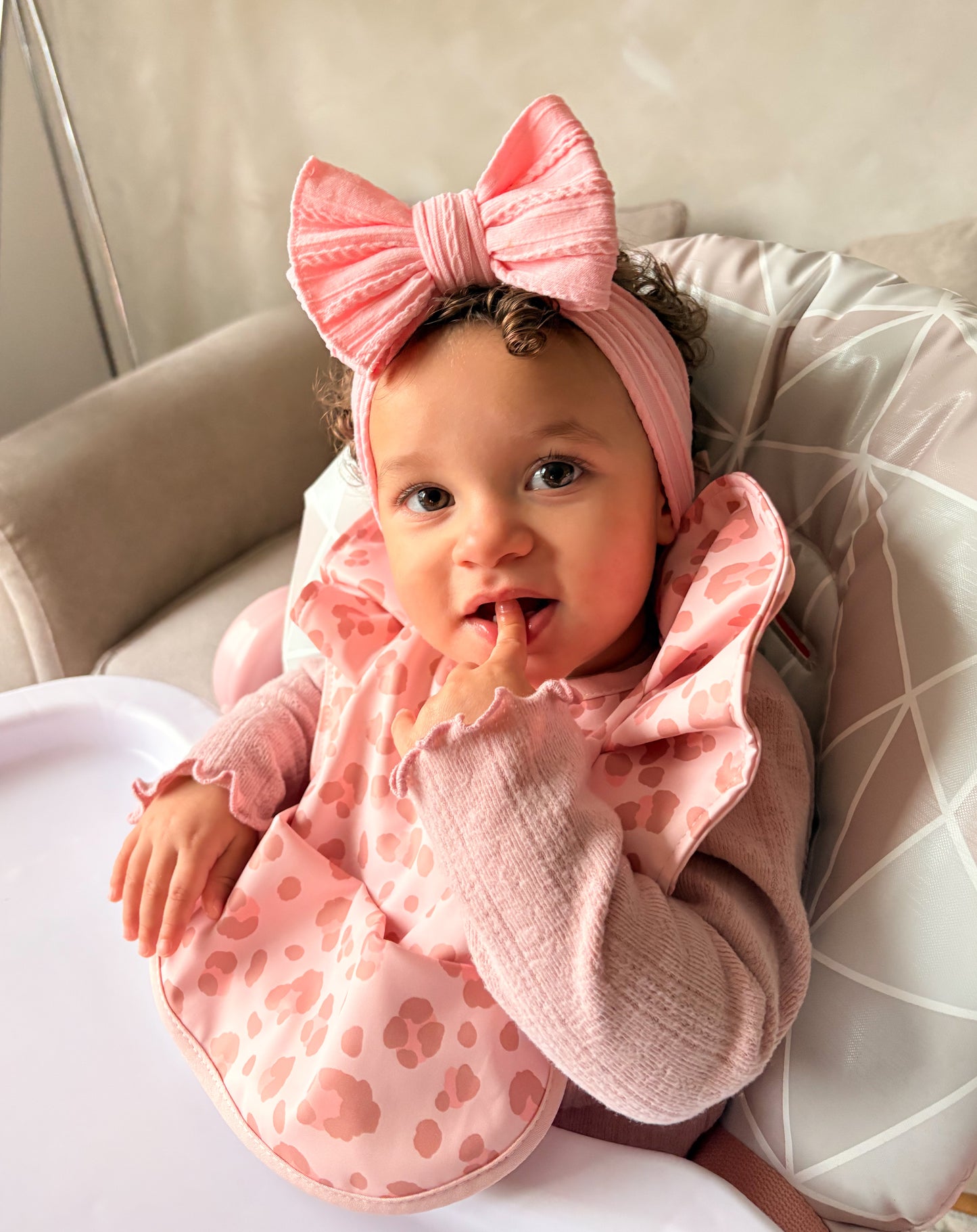 Pink Leopard Pattern Frill Detailed Waterproof Bib