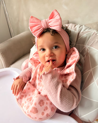 Pink Leopard Pattern Frill Detailed Waterproof Bib