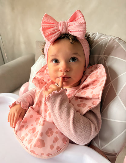 Pink Leopard Pattern Frill Detailed Waterproof Bib