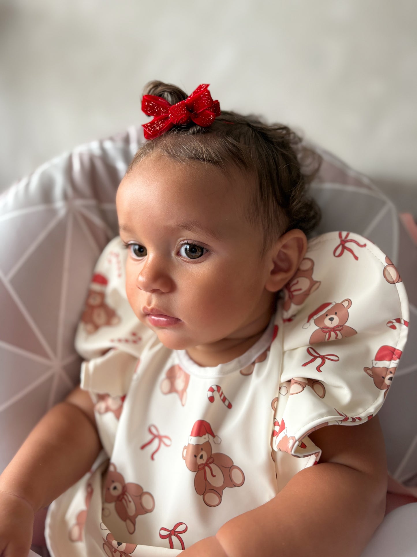 Christmas Teddy Bear Pattern Frill Detailed Waterproof Bib