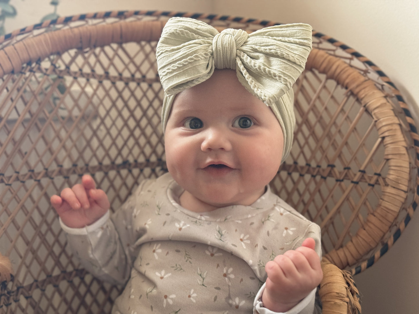 Sage Green Cable Knit Larger Bow Headband