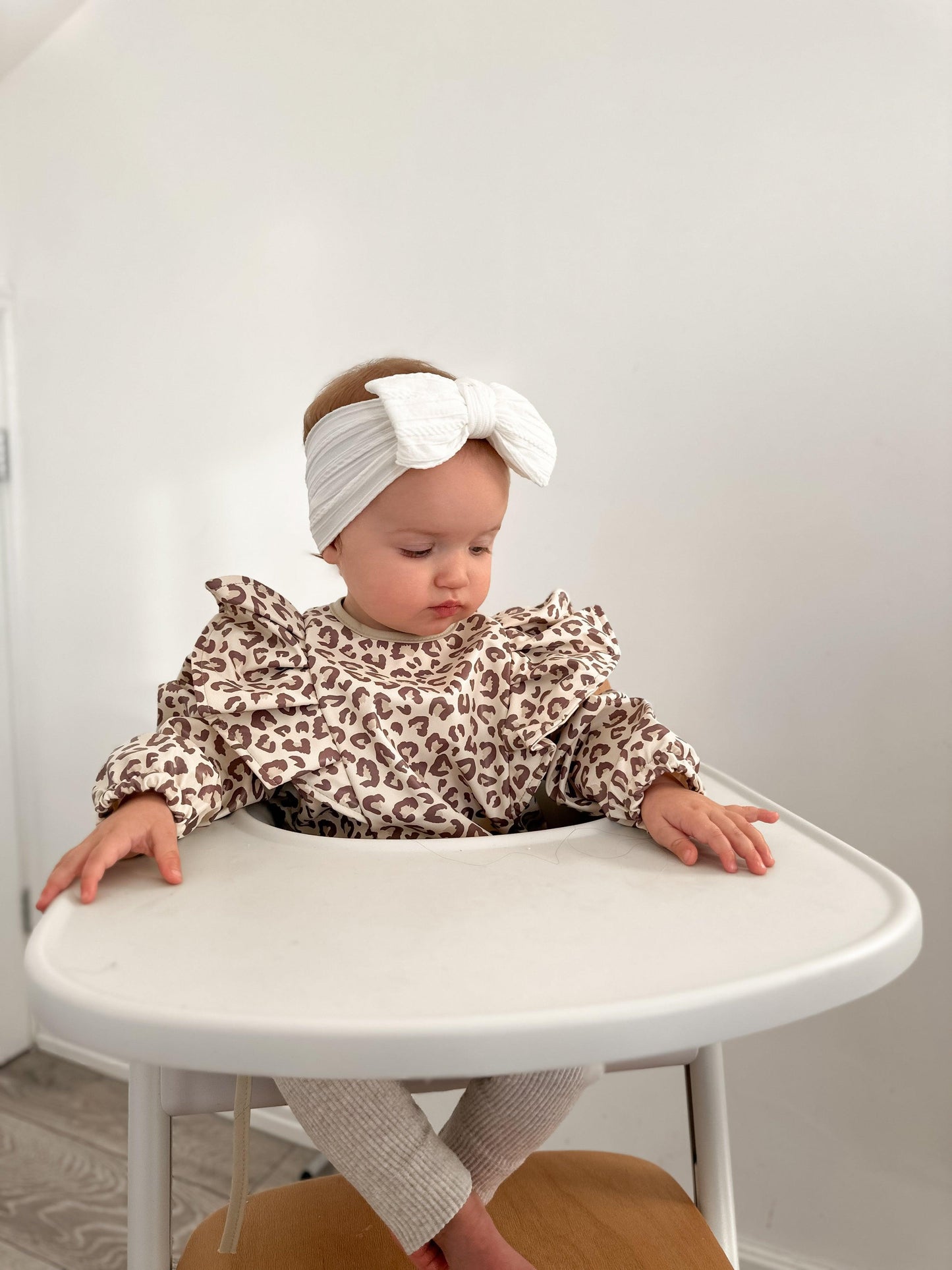 Leopard Print Frill Detail Waterproof Bib with Sleeves