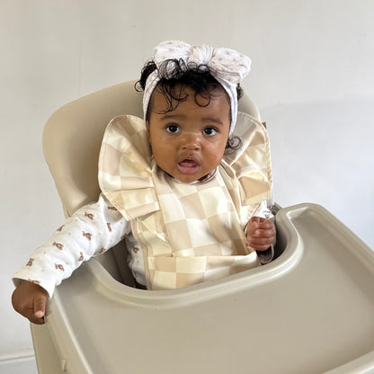 Neutral Checkered Pattern Frill Detailed Waterproof Bib
