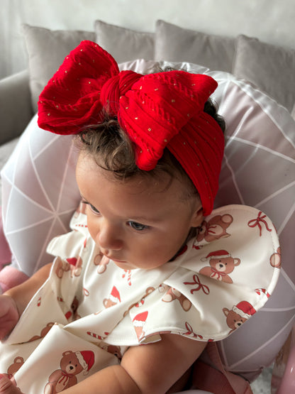 Christmas Teddy Bear Pattern Frill Detailed Waterproof Bib