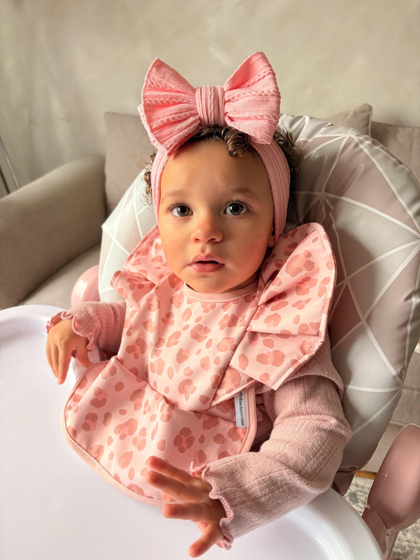 Pink Leopard Pattern Frill Detailed Waterproof Bib