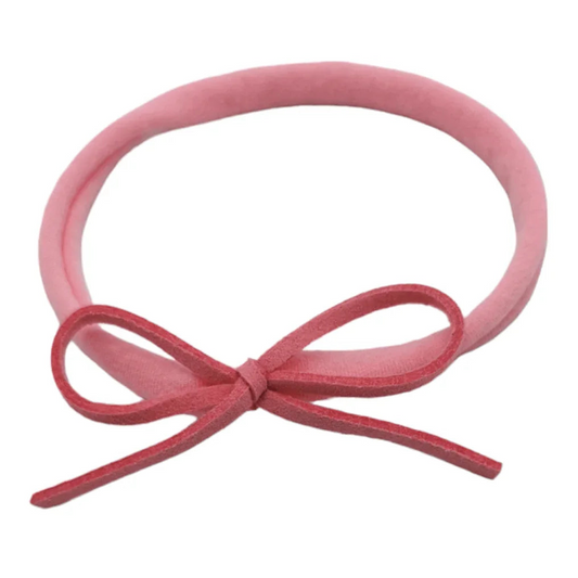 Rose Pink Cord Dainty Bow On Headband For Babies to Toddlers - Image 1