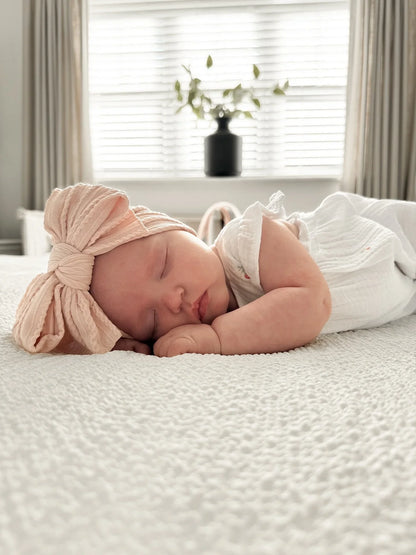 Rosewater Pink Larger Bow Headband For Newborns to Age 3 - Image 3