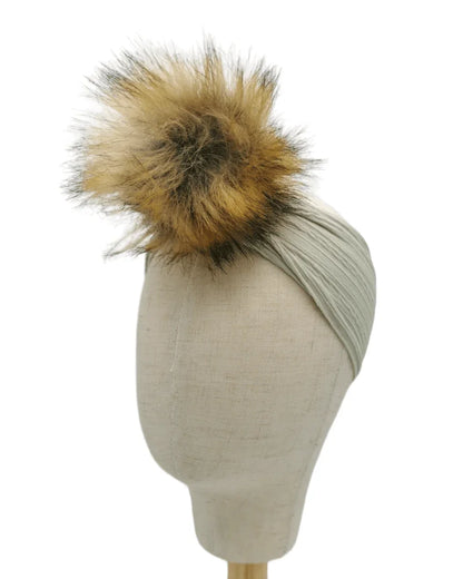 Sage Faux Fur Pom Headband For Girls From Newborns to Age 3 - Image 2