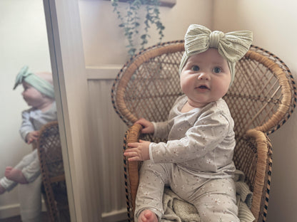 Sage Green Larger Bow Headband From Newborn to 3 Years Old - Image 6