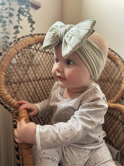 Sage Green Larger Bow Headband From Newborn to 3 Years Old - Image 4