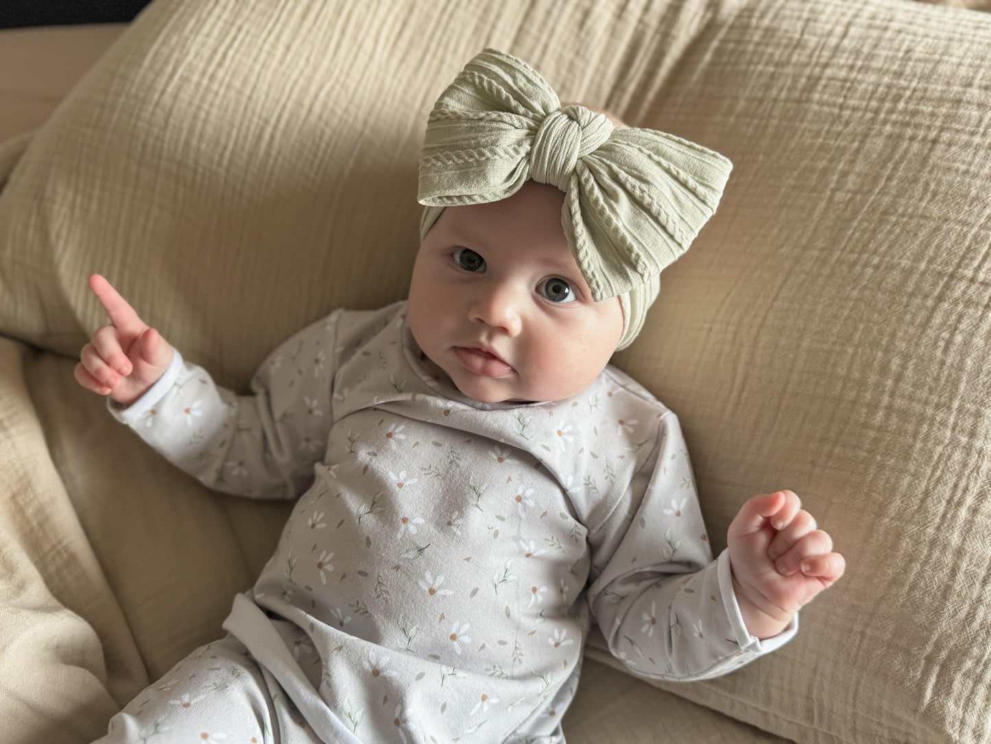 Sage Green Larger Bow Headband From Newborn to 3 Years Old - Image 4