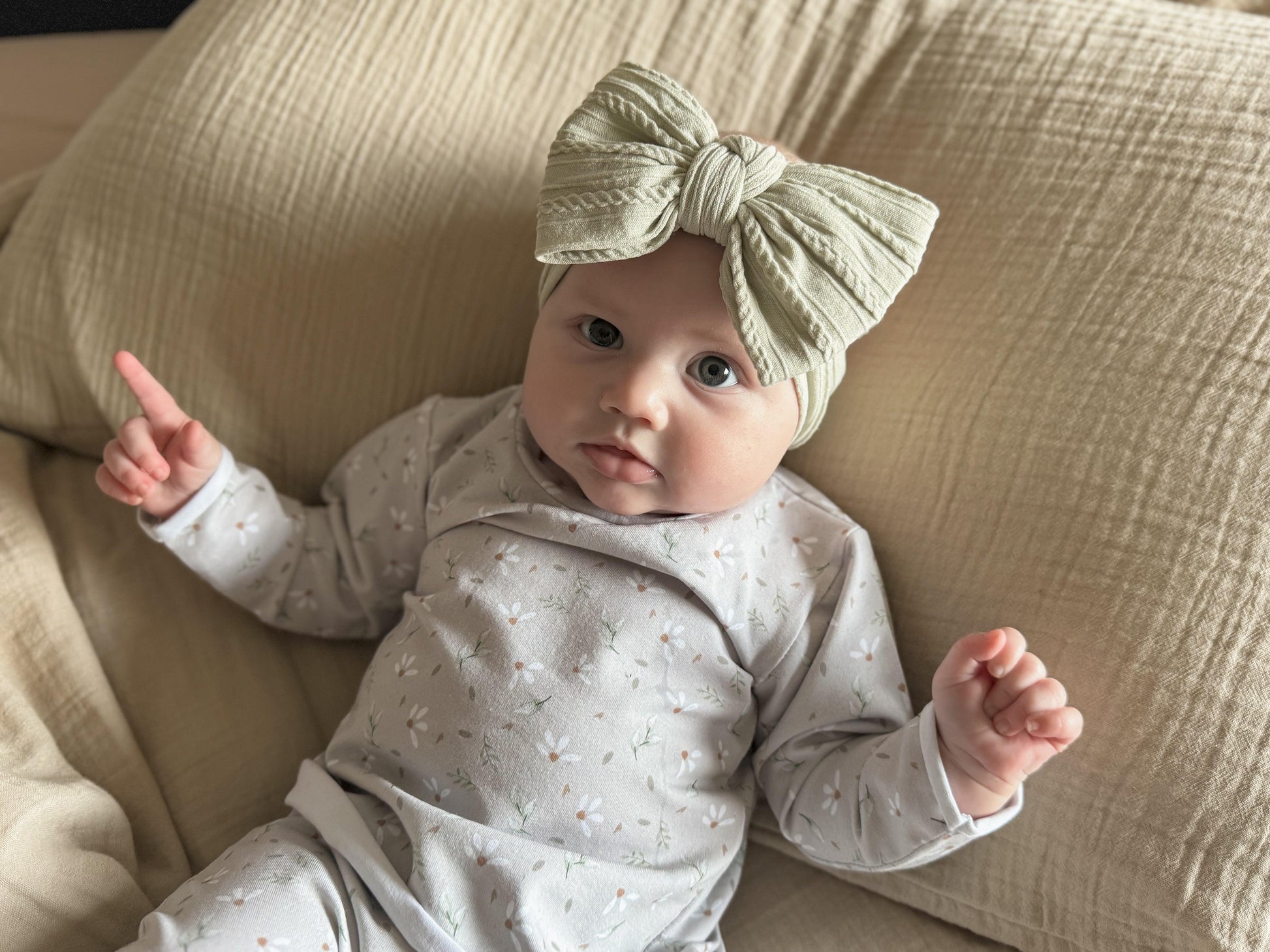 Sage Green Larger Bow Headband From Newborn to 3 Years Old - Image 4