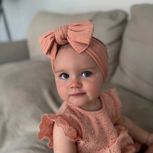 Salmon Pink Larger Bow Headband Suitable From Newborn - Image 1
