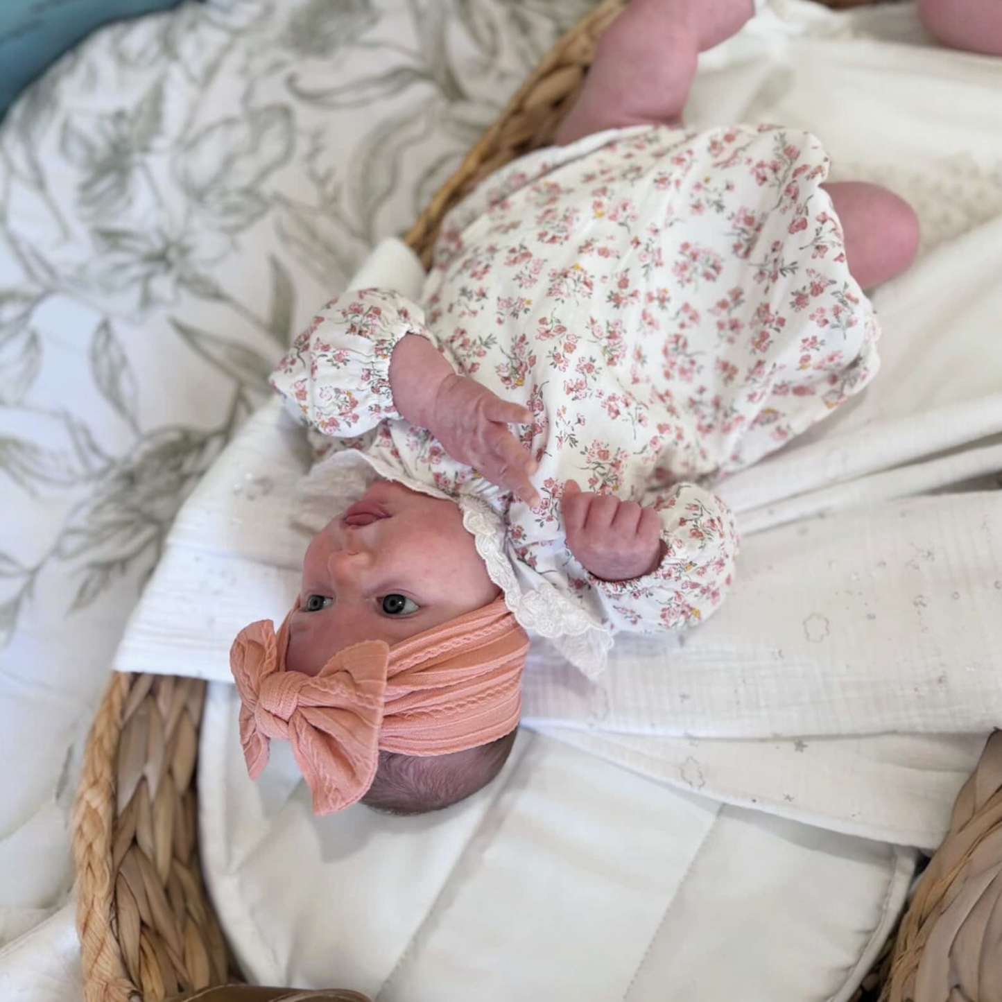 Salmon Pink Smaller Bow Headband For Babies From Newborn - Image 1