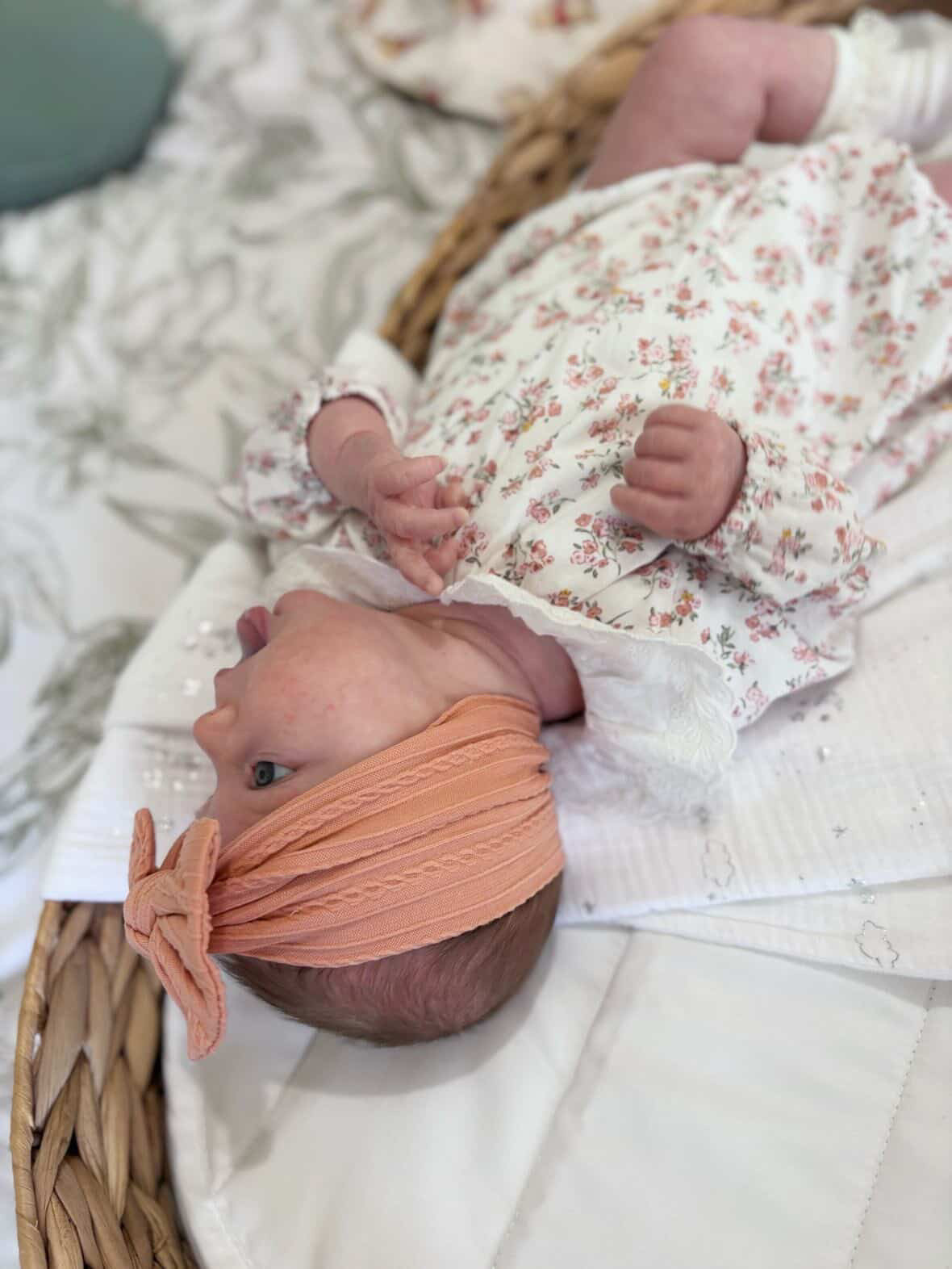 Salmon Pink Smaller Bow Headband For Babies From Newborn - Image 5