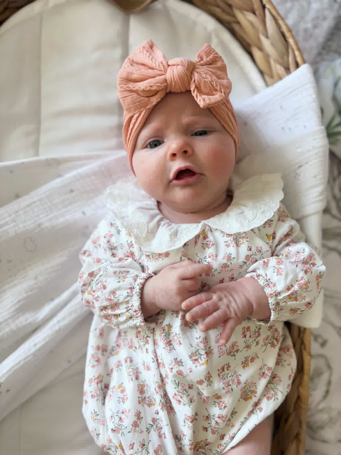Salmon Pink Smaller Bow Headband For Babies From Newborn - Image 6