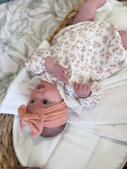 Salmon Pink Smaller Bow Headband For Babies From Newborn - Image 4