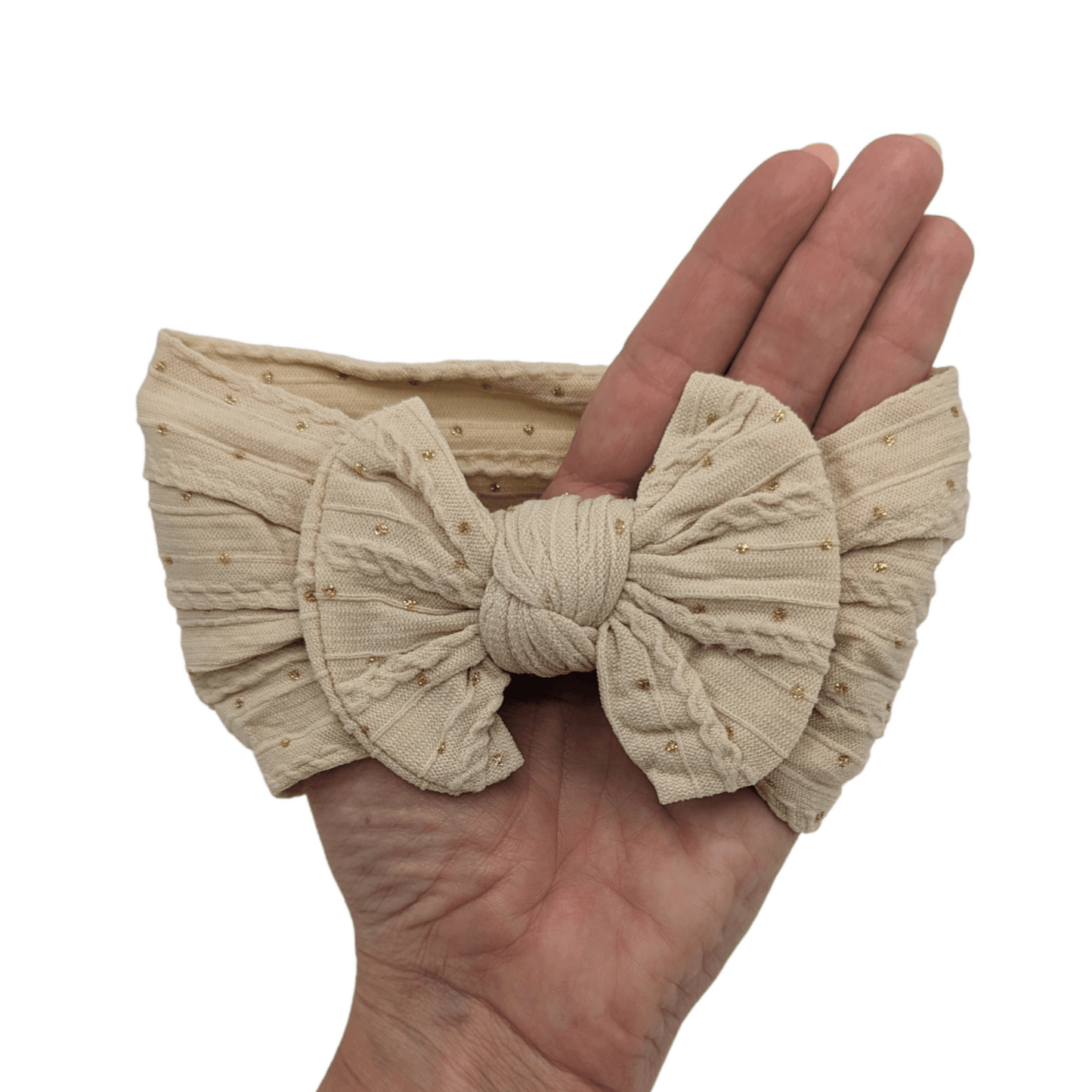 Sand Gold Spot Smaller Bow Headband For Newborns to 3 Years Old - Image 2
