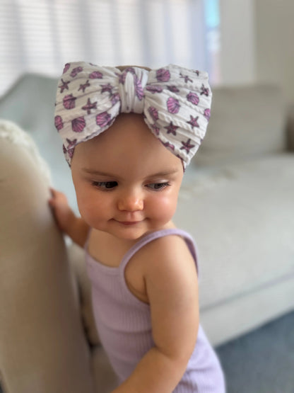 Sea Shells Larger Bow Cable Knit Headband For Baby Girls - Image 1