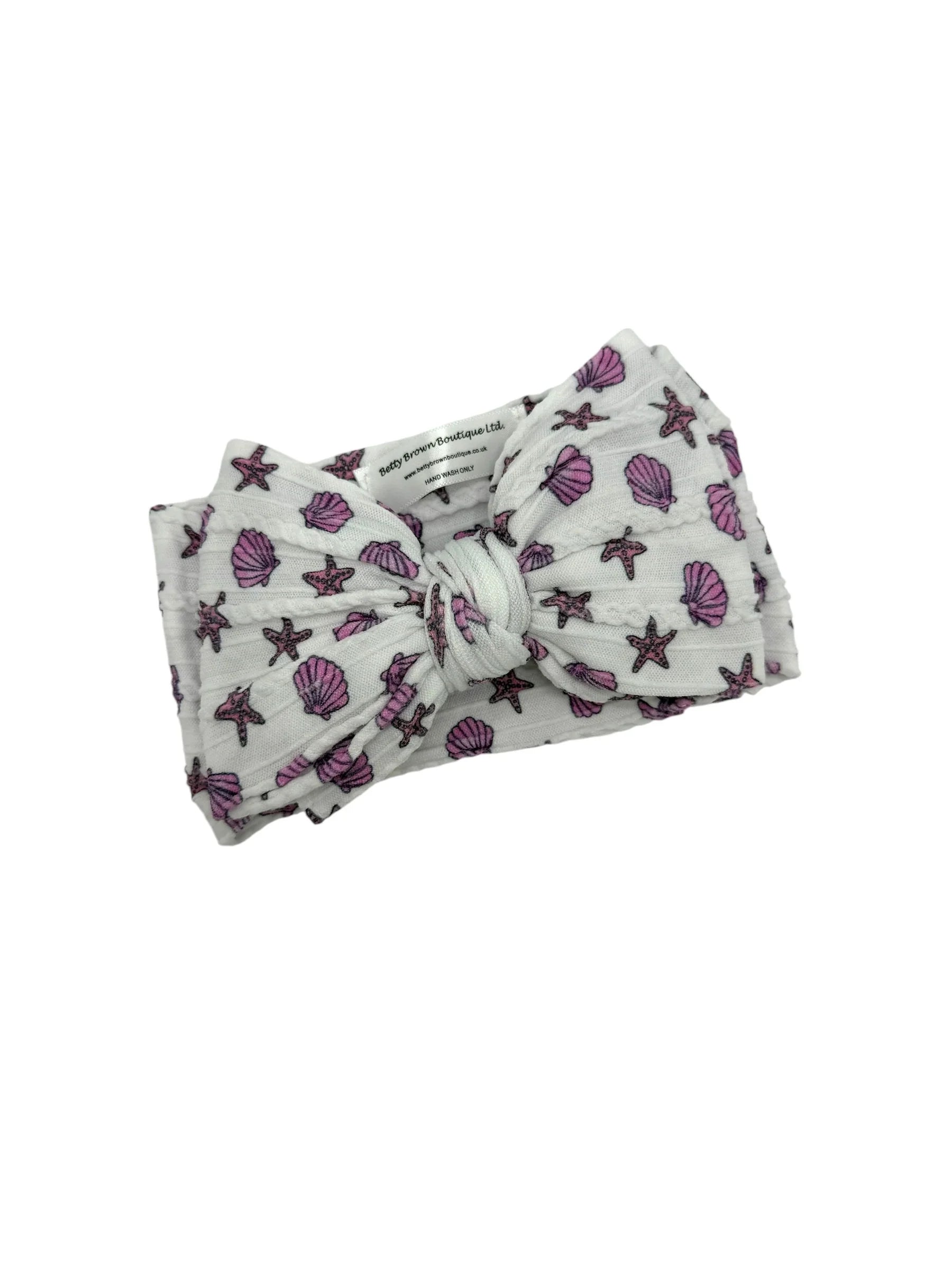 Sea Shells Larger Bow Cable Knit Headband For Baby Girls - Image 2