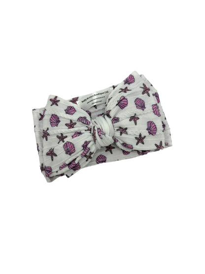 Sea Shells Larger Bow Cable Knit Headband For Baby Girls - Image 2