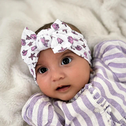 Sea Shells Smaller Bow Cable Knit Headband For Babies - Image 1