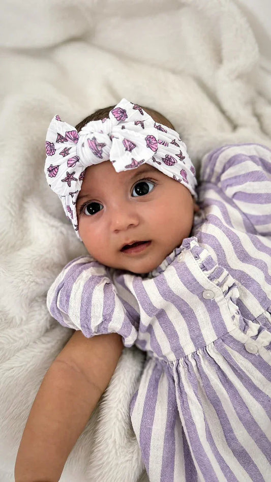 Sea Shells Smaller Bow Cable Knit Headband For Babies - Image 1