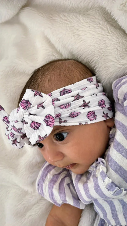 Sea Shells Smaller Bow Cable Knit Headband For Babies - Image 2