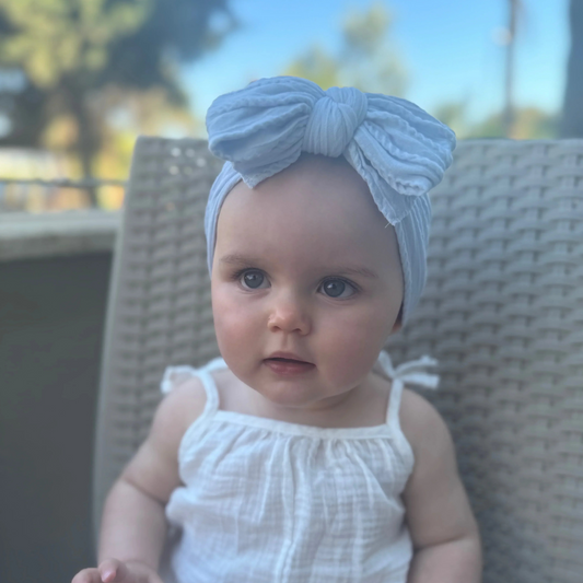 Sky Blue Larger Bow Cable Knit Headband