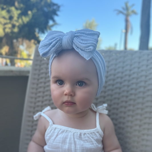 Baby Blue Larger Bow Cable Knit Headband