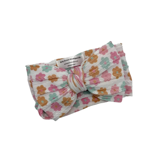 Summer Flowers Pattern Larger Bow Cable Knit Headband