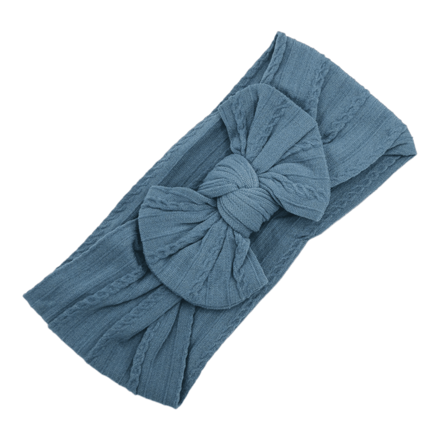 Teal Bow Cable Knit Headband For 8 Year Olds up to Adults - Image 1