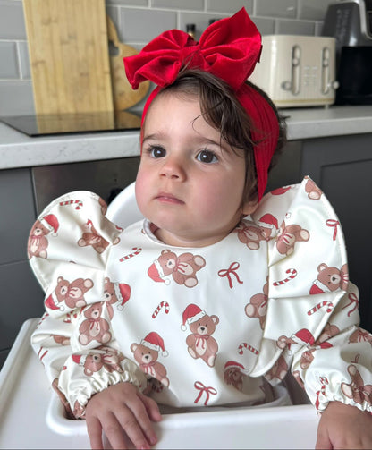 Teddy Bear Christmas Bib with Sleeves For 6-36 Months - Image 1