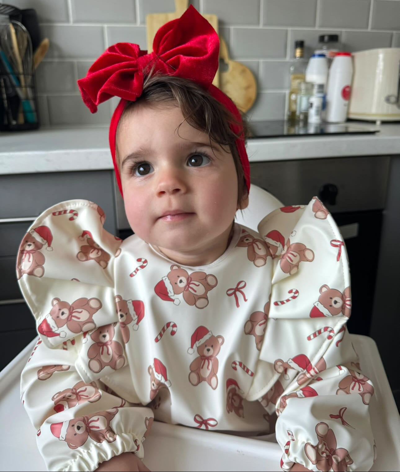 Teddy Bear Christmas Bib with Sleeves For 6-36 Months - Image 3