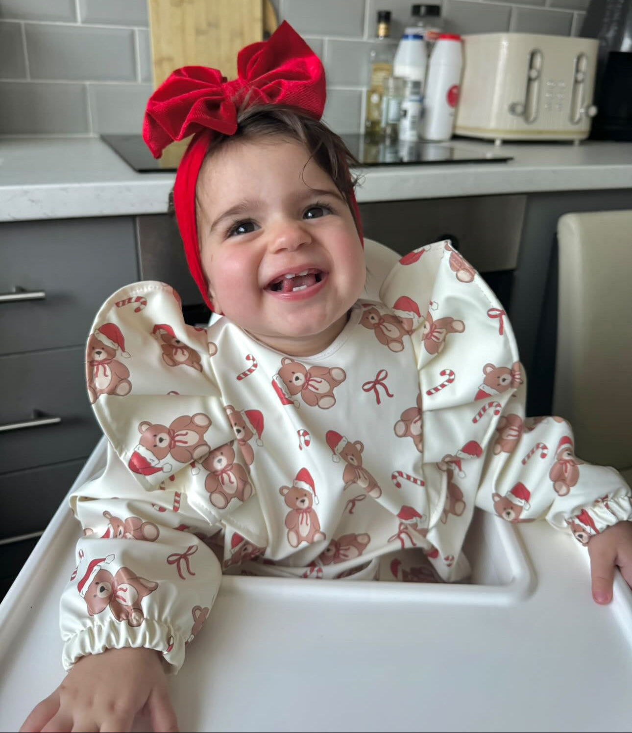 Teddy Bear Christmas Bib with Sleeves For 6-36 Months - Image 4