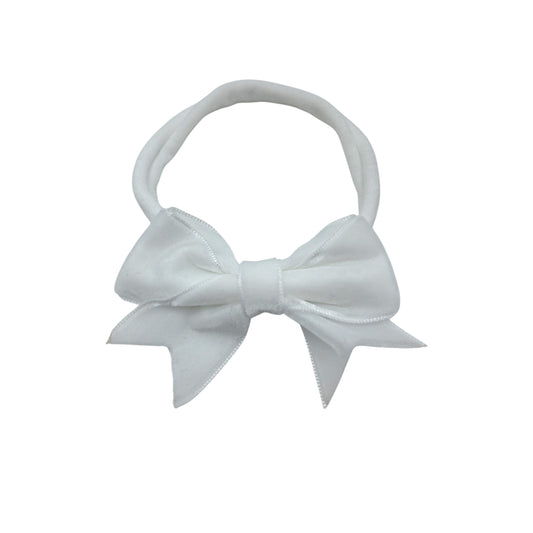 White 2.5 inch Velvet Bow On Headband For Girls From Newborn - Image 1