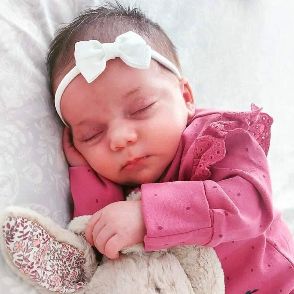 White 2 inch Dainty Double Baby Bow On Headband For Newborns - Image 1