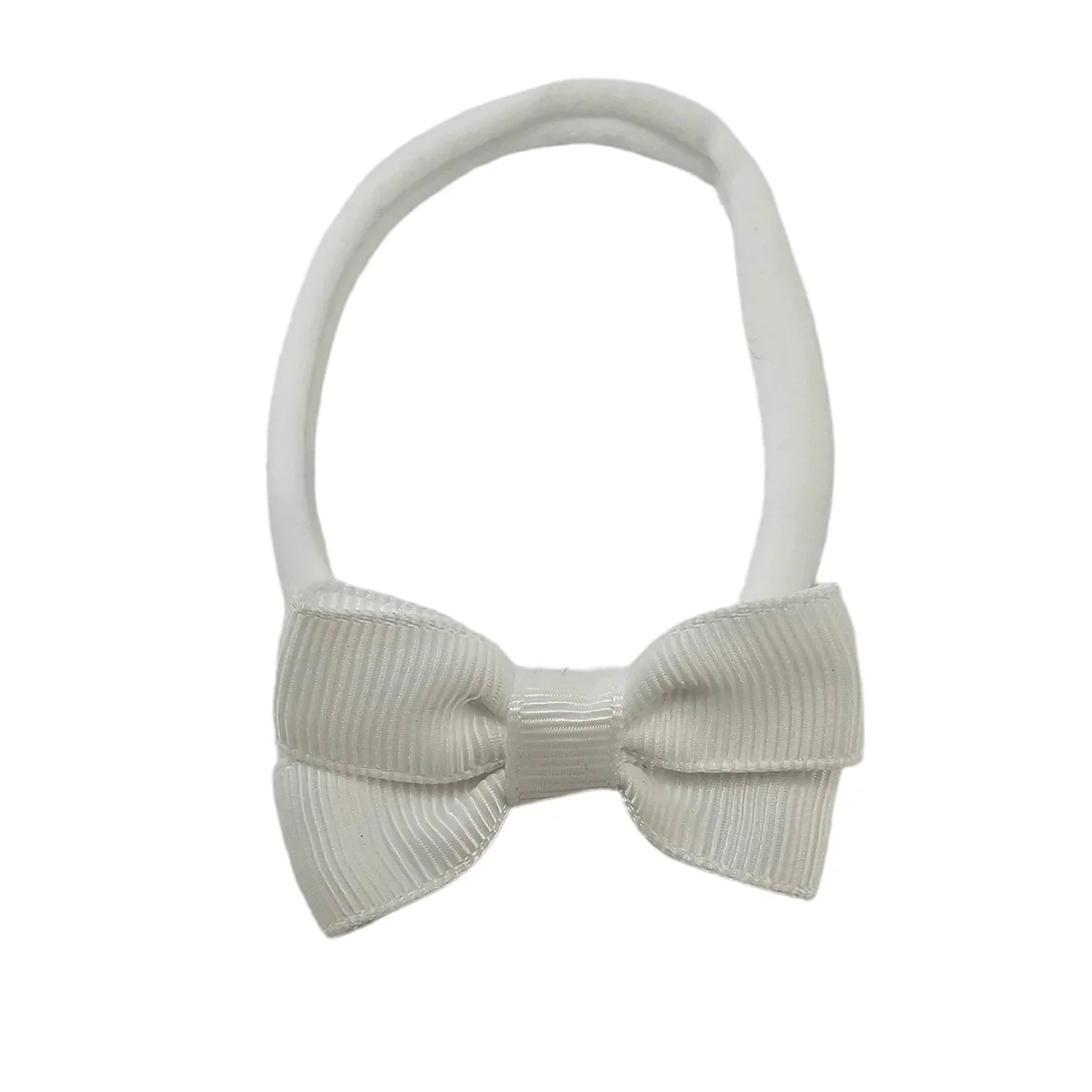 White 2 inch Dainty Double Baby Bow On Headband For Newborns - Image 2