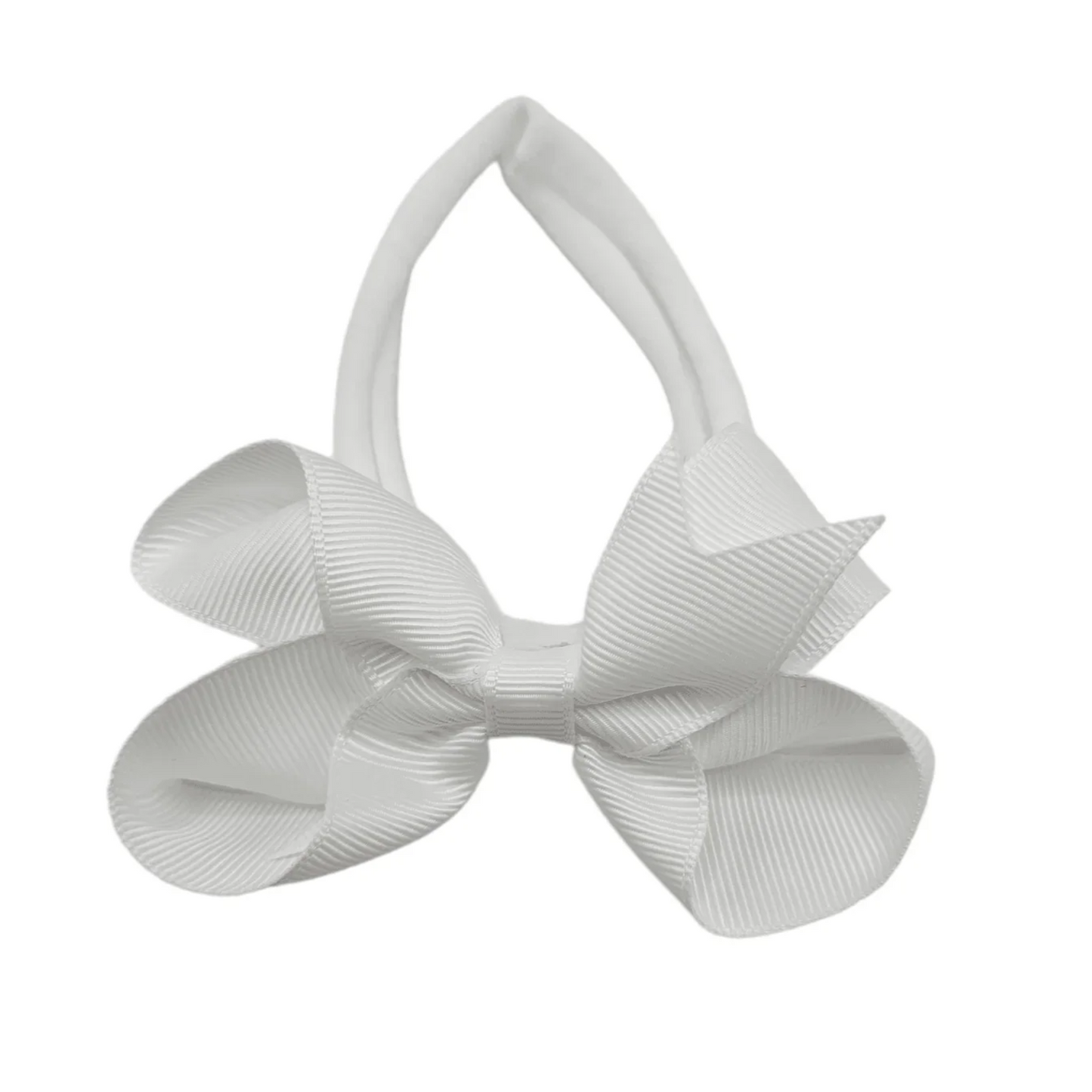 White 3 Inch Dainty Bow On Headband For Newborns to Age 3 - Image 2