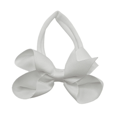 White 3 Inch Dainty Bow On Headband For Newborns to Age 3 - Image 2