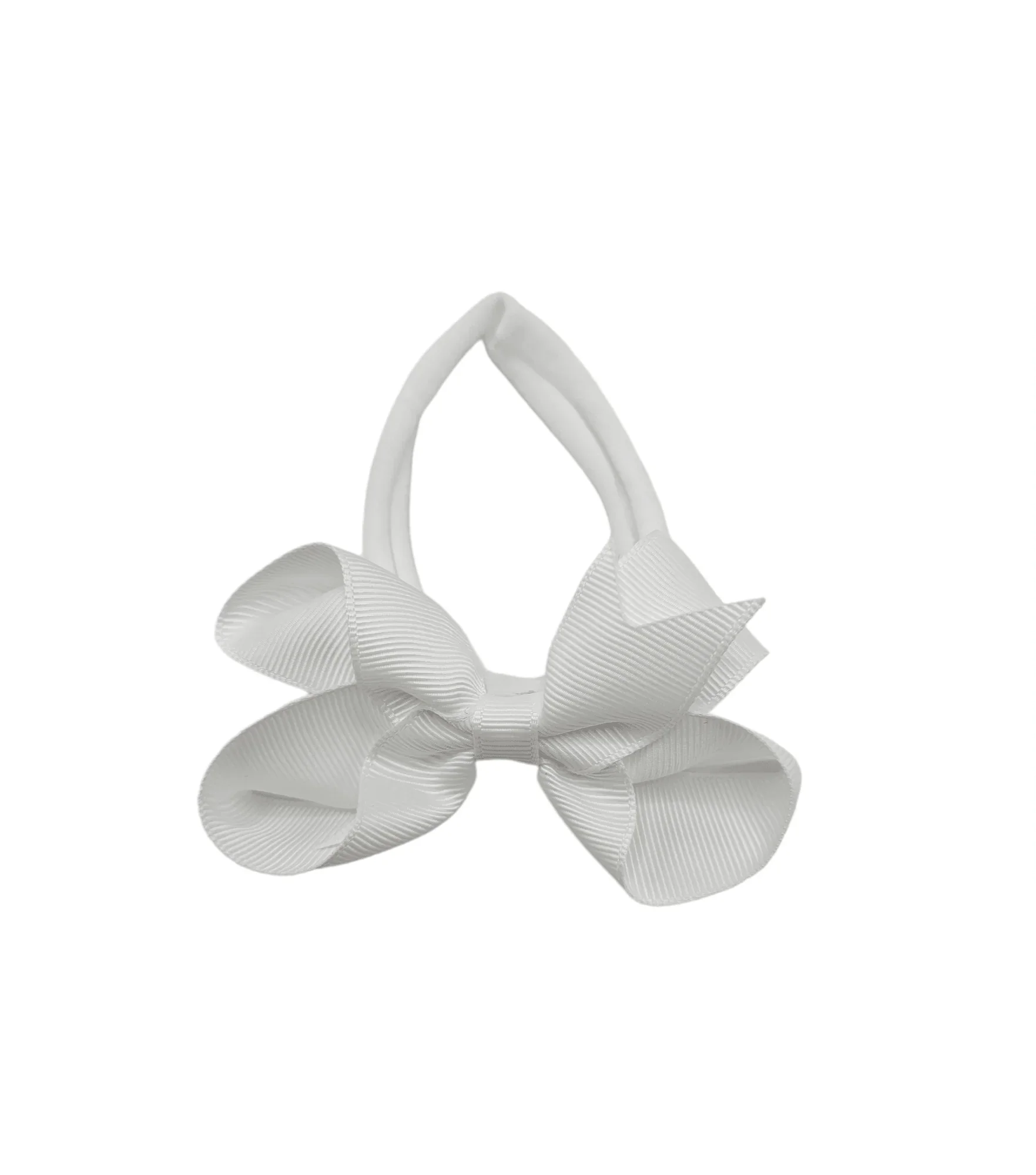 White 3 Inch Dainty Bow On Headband For Newborns to Age 3 - Image 2