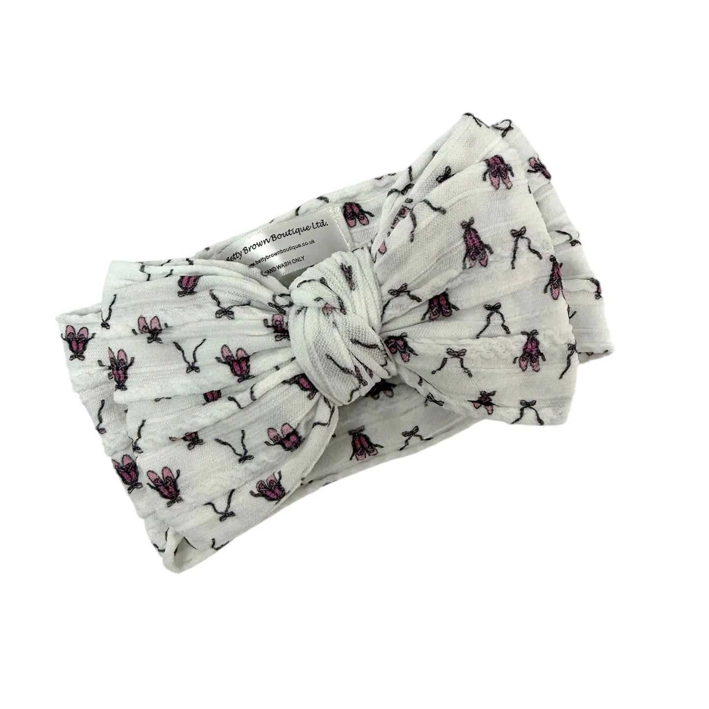 White Ballet Larger Bow Headband For Babies From Newborn - Image 1
