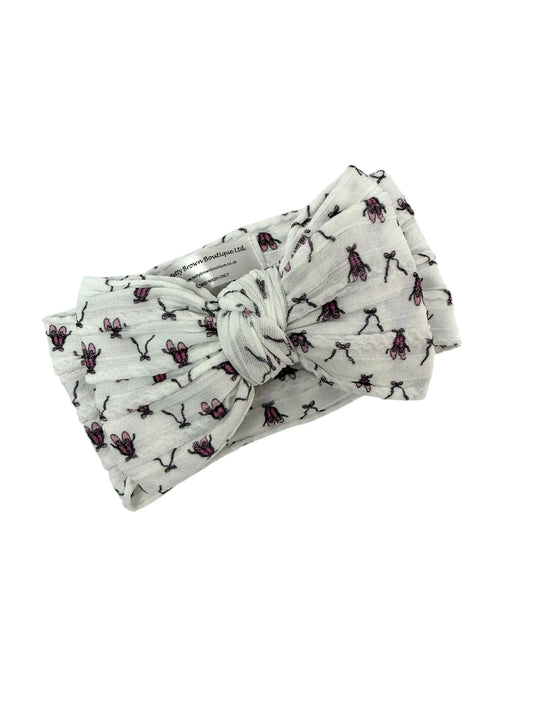 White Ballet Larger Bow Headband For Babies From Newborn - Image 1