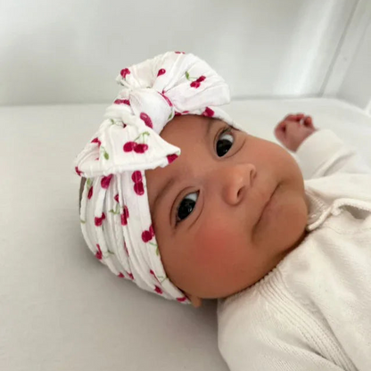 White Cherry Smaller Bow Headband For Girls From Newborn - Image 1