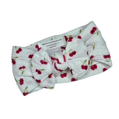White Cherry Smaller Bow Headband For Girls From Newborn - Image 2
