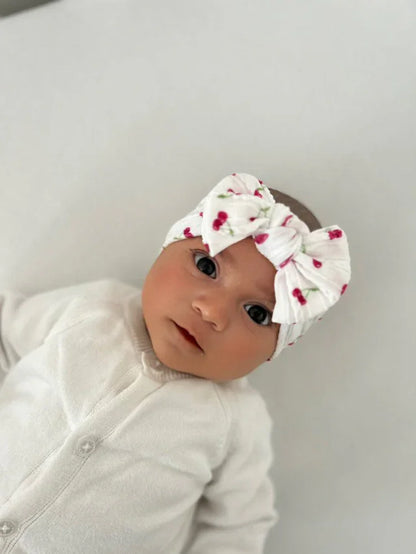 White Cherry Smaller Bow Headband For Girls From Newborn - Image 4