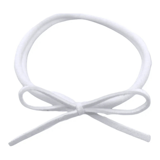 White Mini Cord Dainty Bow On Headband For Baby Girls - Image 1