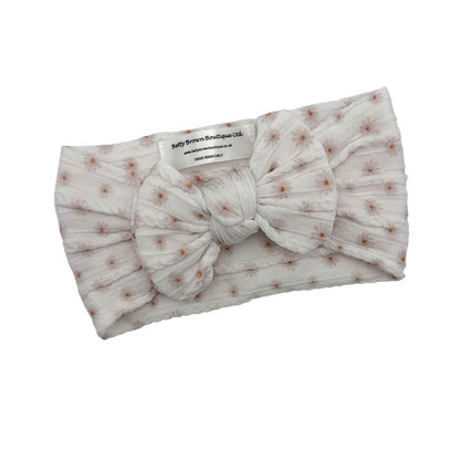 White Daisy Smaller Bow Headband For Newborns to Toddlers - Image 2