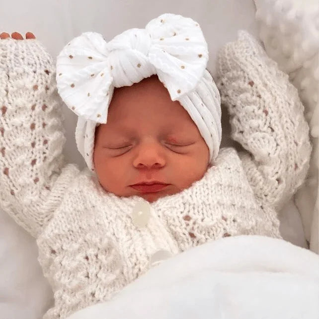 White Gold Spot Smaller Bow Headband For Girls From Newborn - Image 1